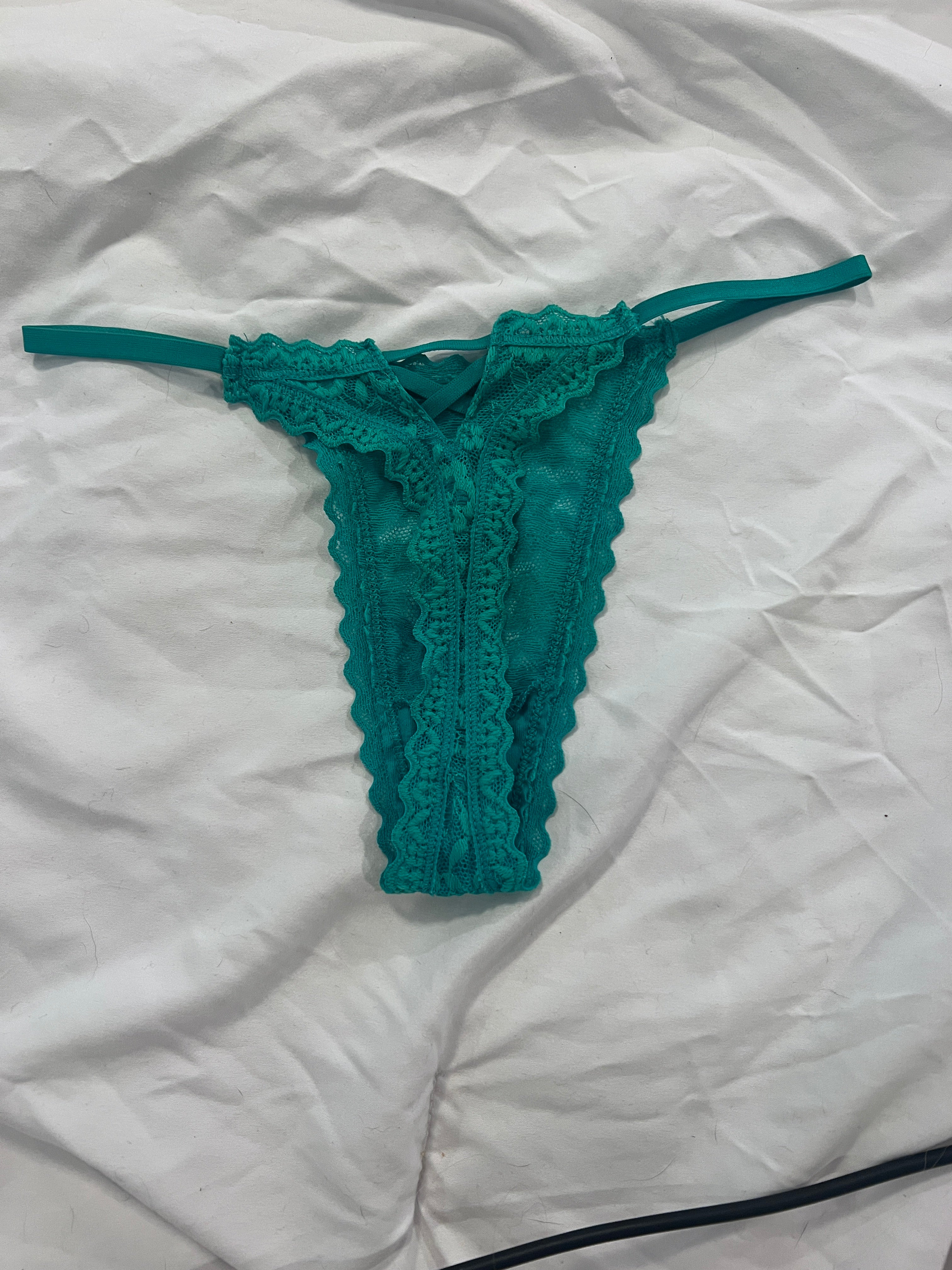 Maddie’s Worn VS Green Lace Thong Panty