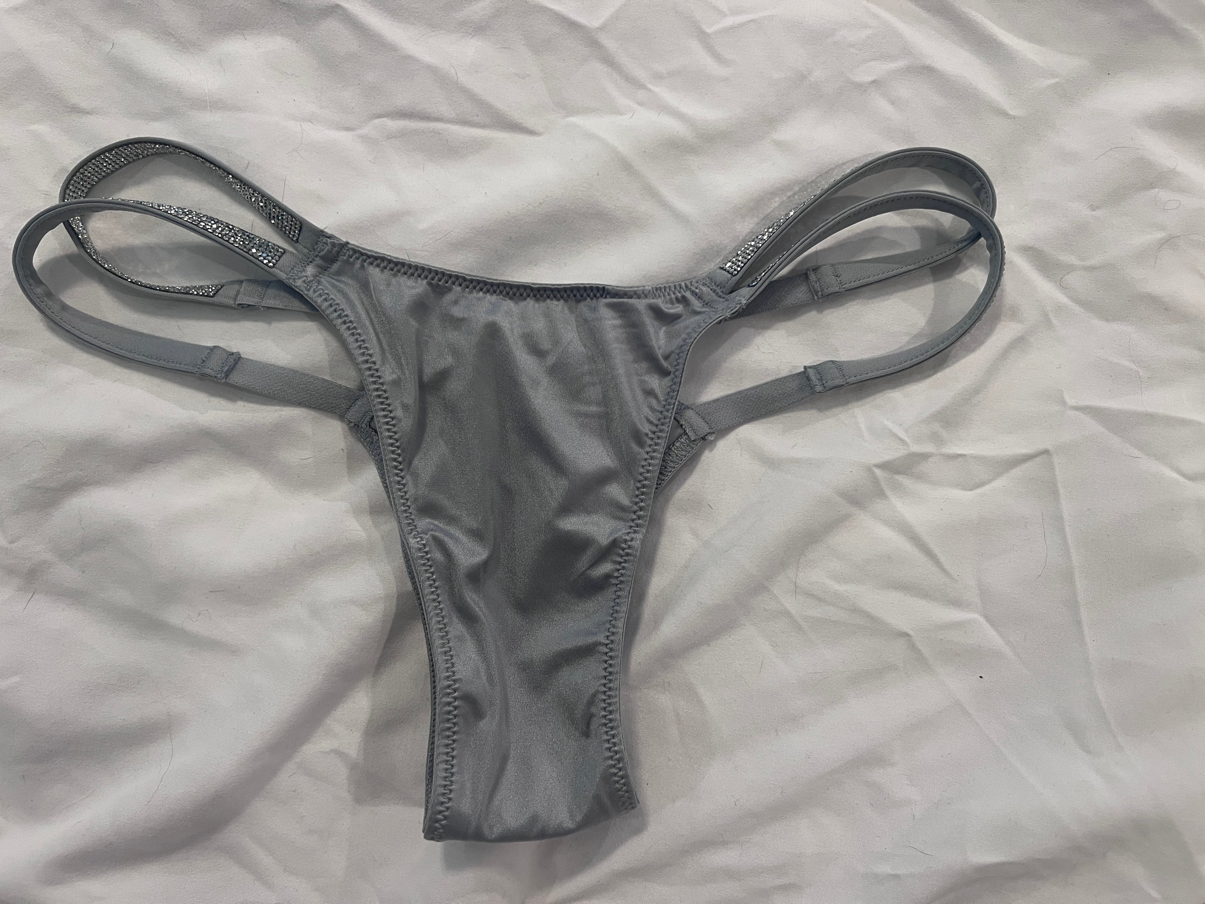 Maddie’s Worn VS Silver Satin Bling Thong Panty