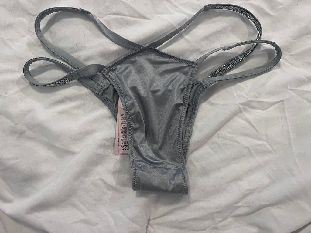 Maddie’s Worn VS Silver Satin Bling Thong Panty