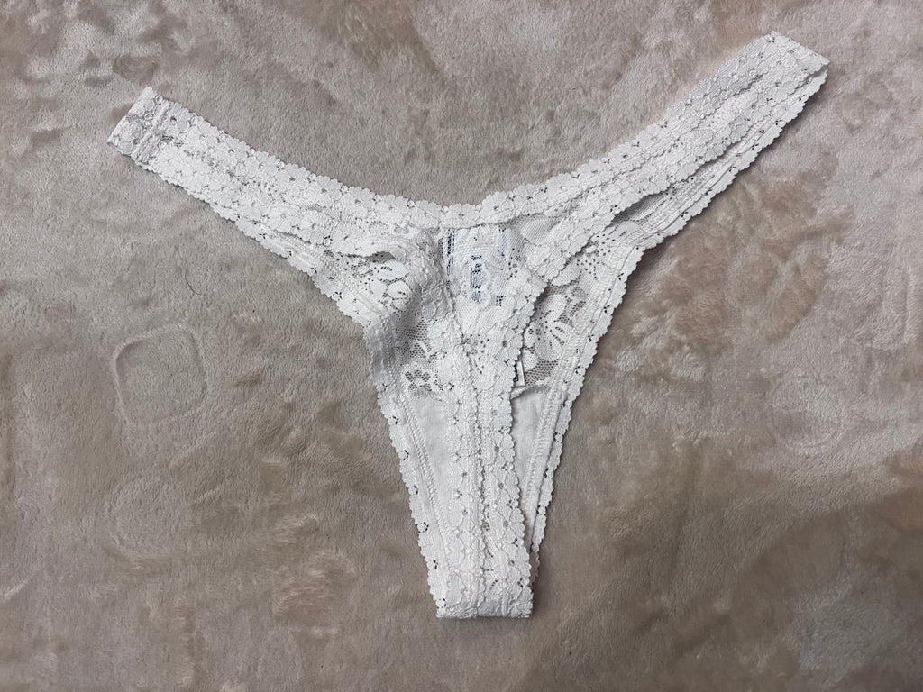 Maddie’s Worn VS white lace Thong