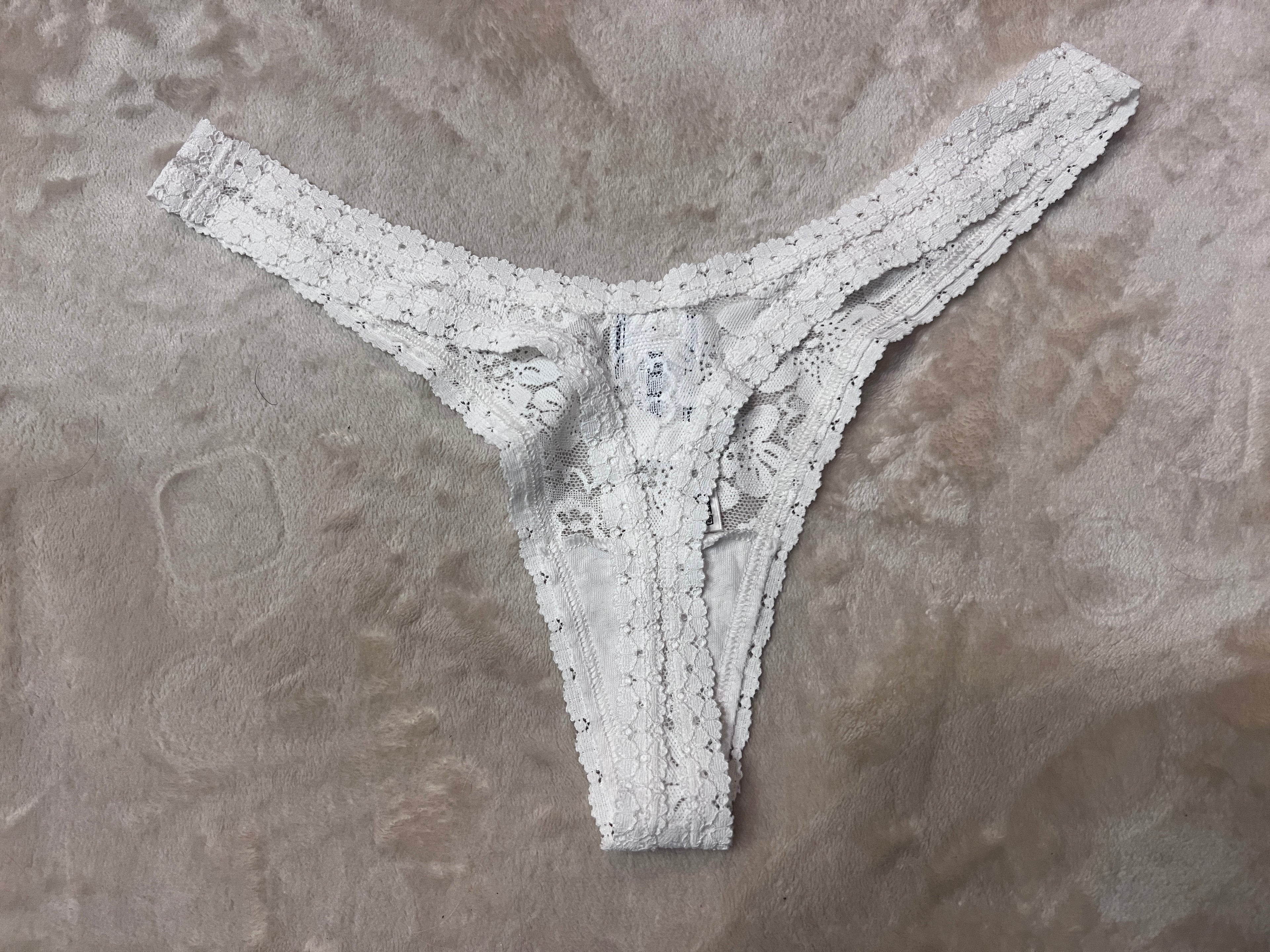 Maddie’s Worn VS white lace Thong