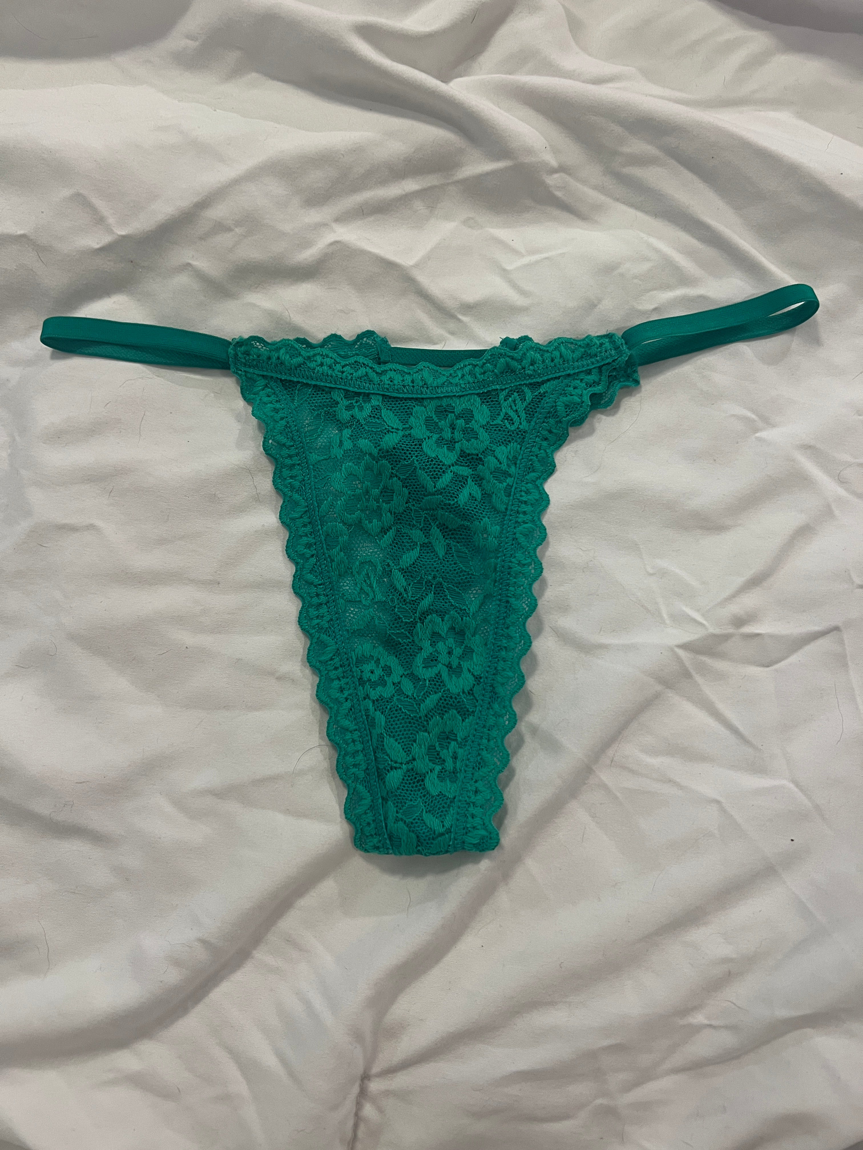Maddie’s Worn VS Green Lace Thong Panty